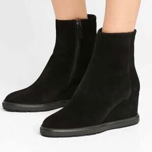 AQUATALIA Women's Calista Suede Wedge Zipper Boots Black Size 9.5 MADE IN ITALY